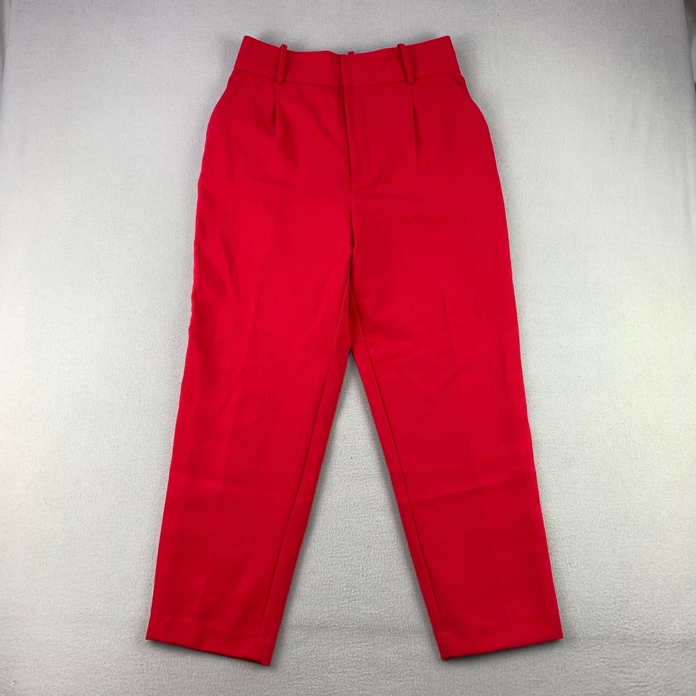 Zara Trouser Pants Womens L Red Pleated Ankle Career Office High Rise